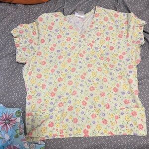 Two Floral Print Scrub Top